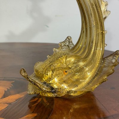 Pair of Murano glass candlesticks / candlesticks dolphins. Salviati manufacture 30s with gold dust