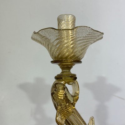 Pair of Murano glass candlesticks / candlesticks dolphins. Salviati manufacture 30s with gold dust