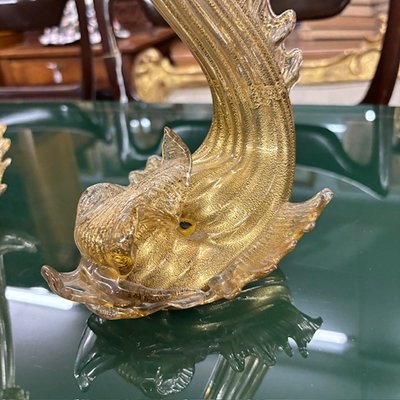 Pair of Murano glass candlesticks / candlesticks dolphins. Salviati manufacture 30s with gold dust