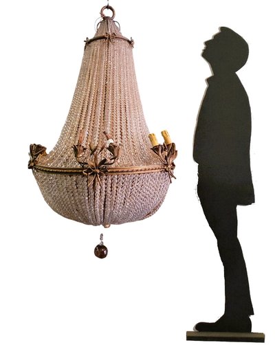 Großer Kronleuchter (H153cm) Perlenbeutel oder Heißluftballon, spätes 19., frühes 20. Jahrhundert