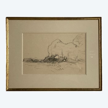  Émile SCHUFFENECKER ( 1851-1934) - FALAISE sulla costa d'alabastro - Disegno originale firmato con il timbro dello studio