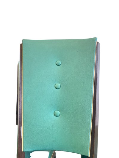 Suite de 4 chaises art déco vertes en hêtre teinté et simili cuir Circa 1960