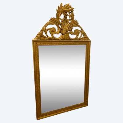 Grande specchio dorato del XIX secolo con frontone - stile Luigi XVI 64 cm X 110 cm