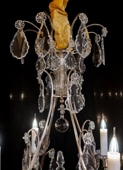 Signed by the Cristalleries de Baccarat, small silver-plated bronze and cut crystal cage chandelier