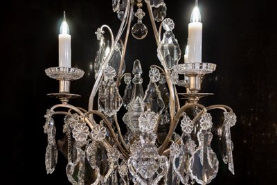 Signed by the Cristalleries de Baccarat, small silver-plated bronze and cut crystal cage chandelier