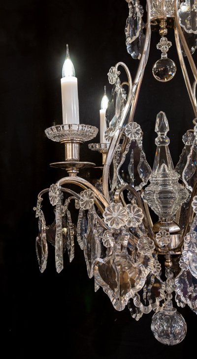 Signed by the Cristalleries de Baccarat, small silver-plated bronze and cut crystal cage chandelier
