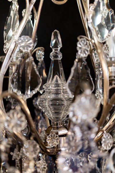 Signed by the Cristalleries de Baccarat, small silver-plated bronze and cut crystal cage chandelier