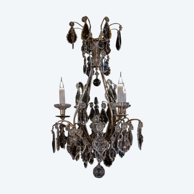 Signed by the Cristalleries de Baccarat, small silver-plated bronze and cut crystal cage chandelier
