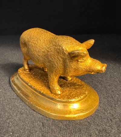 Vergoldete Bronze-Tierskulptur „Schwein“, spätes 19. Jahrhundert