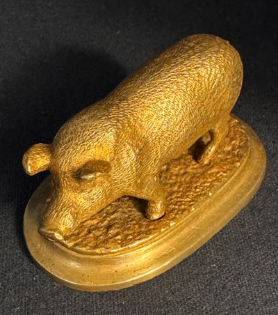 Vergoldete Bronze-Tierskulptur „Schwein“, spätes 19. Jahrhundert