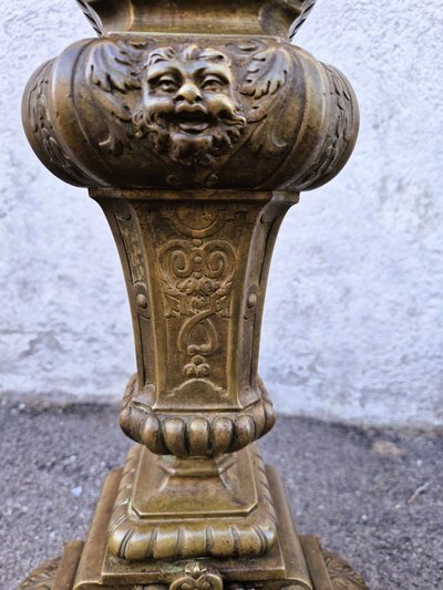 Pair of Louis XIV Style Bronze and Iron Andirons, 19th Century