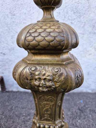 Pair of Louis XIV Style Bronze and Iron Andirons, 19th Century