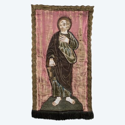 Ricamo ad arazzo in filo di seta raffigurante San Pietro XVII secolo