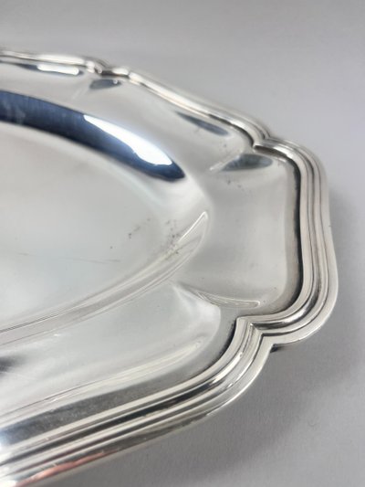 Plat ovale modèle au filet contour  métal argenté