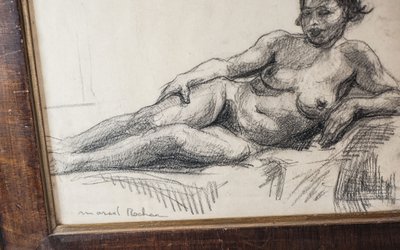Marcel ROCHER, 1890- 1959, Nu féminin, Fusain