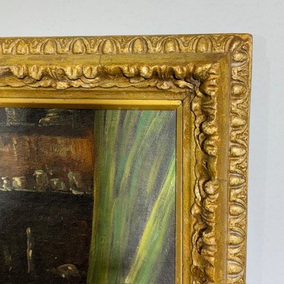 Peinture ancienne à l'huile sur bois. Atelier de l'artiste. Epoque 1850 avec cadre doré ancien. Taille 64 x 50 .