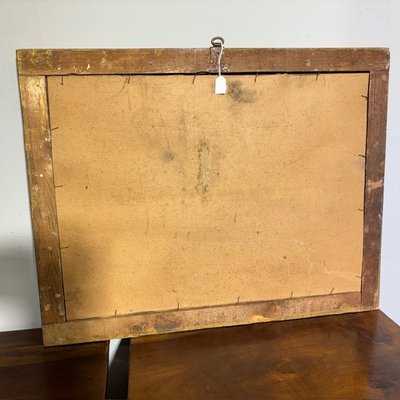 Peinture ancienne à l'huile sur bois. Atelier de l'artiste. Epoque 1850 avec cadre doré ancien. Taille 64 x 50 .