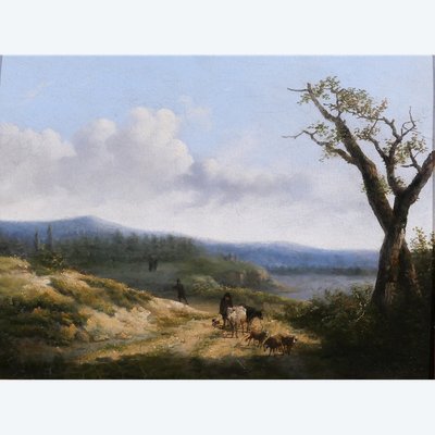 Jean-Baptiste de Jonghe (attr. à) 1785-1844 Paysage aux moutons, tableau, début 19e
