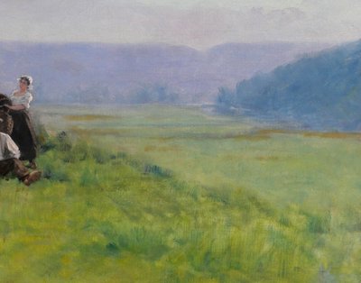 Französische Schule um 1880-90, Landschaft, die Ernte, impressionistische Malerei, signiert