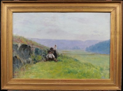 Französische Schule um 1880-90, Landschaft, die Ernte, impressionistische Malerei, signiert