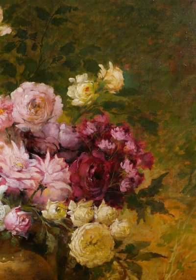 Emile Laporte 1841-1919 Blumenstillleben (Rosen), großes Gemälde, 1910, Garten