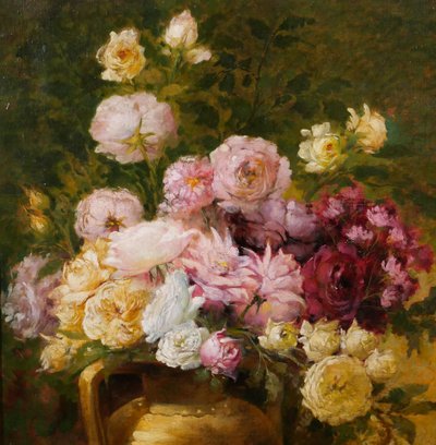 Emile Laporte 1841-1919 Blumenstillleben (Rosen), großes Gemälde, 1910, Garten