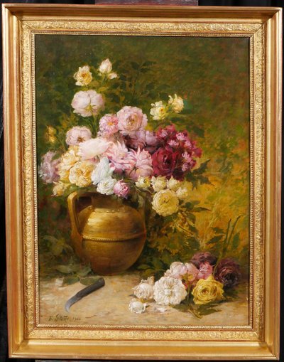 Emile Laporte 1841-1919 Blumenstillleben (Rosen), großes Gemälde, 1910, Garten