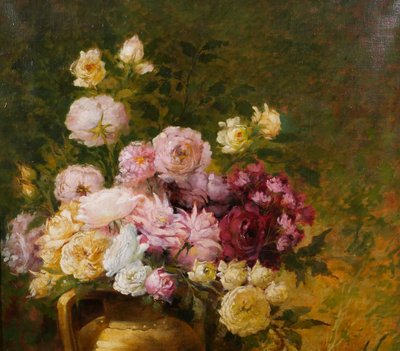Emile Laporte 1841-1919 Blumenstillleben (Rosen), großes Gemälde, 1910, Garten