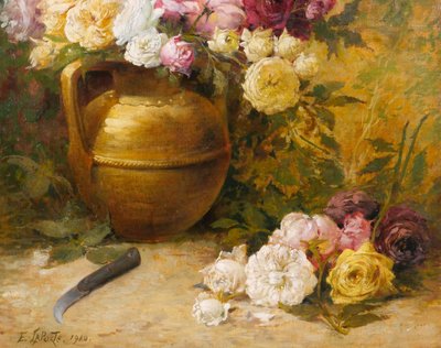 Emile Laporte 1841-1919 Blumenstillleben (Rosen), großes Gemälde, 1910, Garten