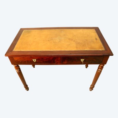Bureau Plat En Acajou XIXème Dessus Cuir