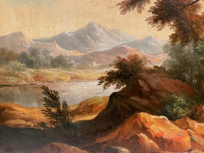 Ida CALZOLARI (nata nel 1936), Paesaggio animato, grande olio su tela