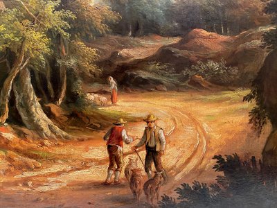 Ida CALZOLARI (nata nel 1936), Paesaggio animato, grande olio su tela