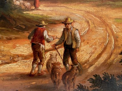 Ida CALZOLARI (nata nel 1936), Paesaggio animato, grande olio su tela