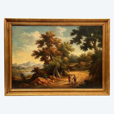 Ida CALZOLARI (nata nel 1936), Paesaggio animato, grande olio su tela