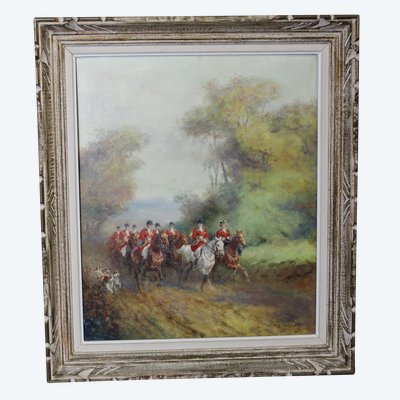 Öl auf Leinwand, Jagd am Hof von Eugène Péchaubes, um 1930