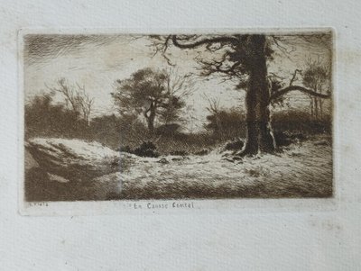 Etching by Eugène Viala - aquafortist from Aveyron