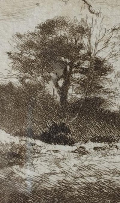 Etching by Eugène Viala - aquafortist from Aveyron
