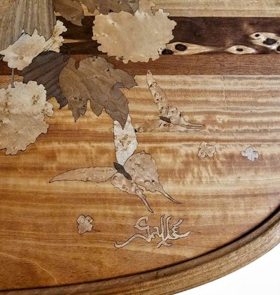 Emile Gallé Table à Thé Art nouveau "Viorne Boule de Neige et  Papillons"