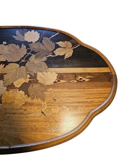 Emile Gallé Table à Thé Art nouveau "Viorne Boule de Neige et  Papillons"
