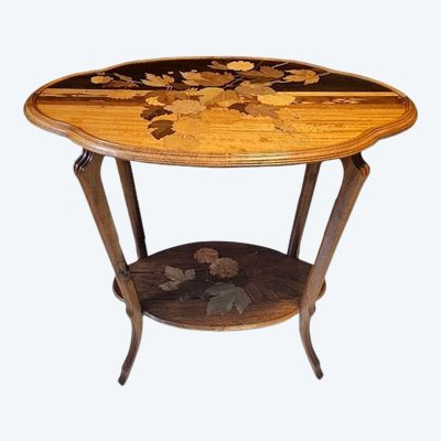 Emile Gallé Table à Thé Art nouveau "Viorne Boule de Neige et  Papillons"