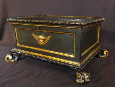 Large Italian Box / Cassone Lacquered And Gilded