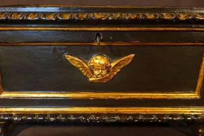 Large Italian Box / Cassone Lacquered And Gilded