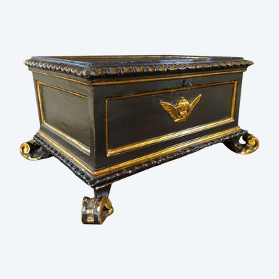 Large Italian Box / Cassone Lacquered And Gilded