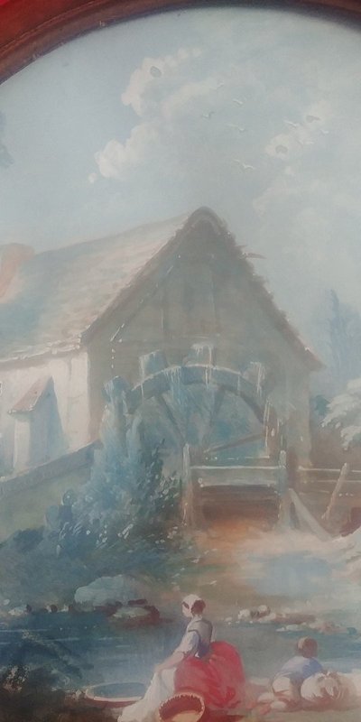 Gouache Lavandière Auprès d'Un Moulin à Eau (Lavandaia al mulino ad acqua)