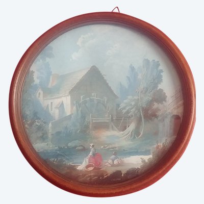 Gouache Lavandière Auprès d'Un Moulin à Eau (Lavandaia al mulino ad acqua)
