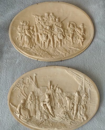 Coppia di bassorilievi in pietra calcarea pietrificata Louis Léopold Robert