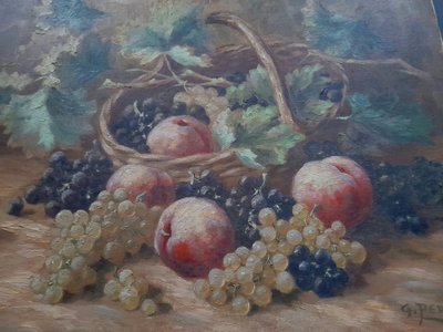 Grande quadro di natura morta senza cornice con frutta
