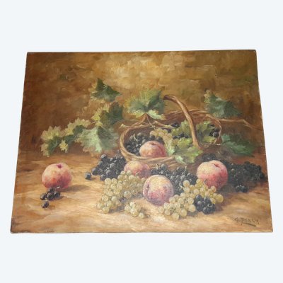 Grande quadro di natura morta senza cornice con frutta