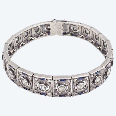 Bracciale Art Déco in argento con zaffiri e diamanti, Gioielli Art Déco