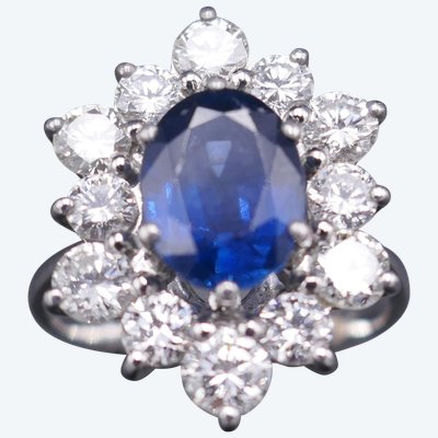 Bague Saphir 2,92 carats Et Diamants 1,80 carat,  Or Blanc 18 Carats.